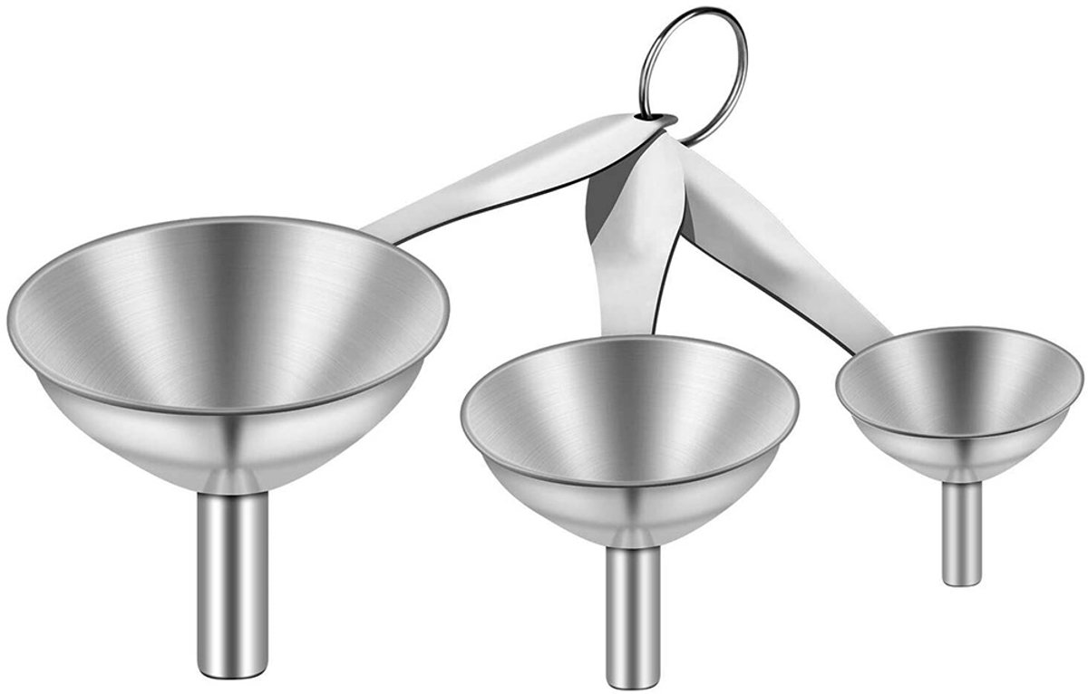 Elkuaie RVS Trechter - Keukentrechter - Metalen Vultrechter met Lange Steel - 3 Stuks - Voor Flessen en Potjes - Zilver
