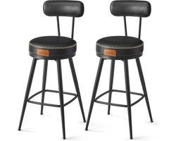 VASAGLE EKHO Collectie - Barkruk - set van 2 - draaibare barkrukken met rugleuning - kunstleer - met naden - 65 cm hoog - zwart