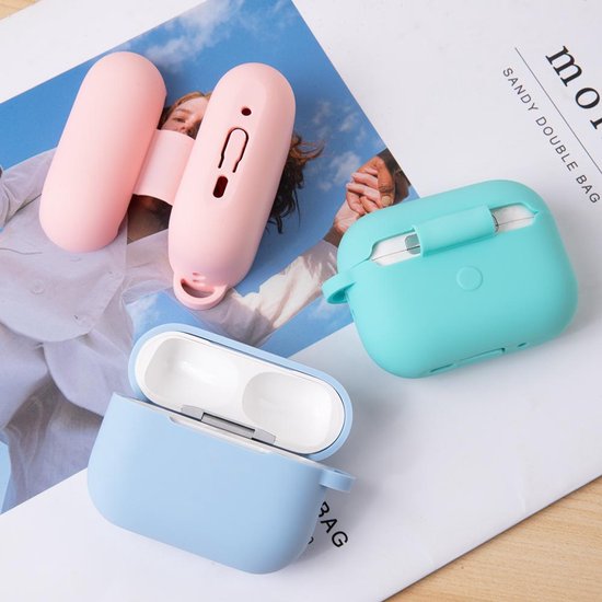 Air pods Pro Case, ultradun zacht zilver siliconen schokbestendig antislip beschermende accessoires beschermhoes voor Apple Air pods 3 oplaadhoes - lichtblauw/wit