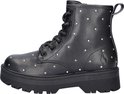 Zwarte Skechers laars met zilveren studs, veters en rits, logo op de zijkant, andere kant