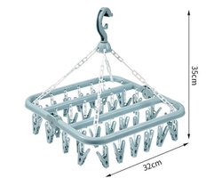 Opvouwbaar hangend kledingrek met 32 klemmen - kleerhangers - kleerhangers kunststof - Multifunctioneel windbestendig droogrek - Droogrek voor sokken en ondergoed - Huishoudelijk plastic kledingdroogrek - Hangend droogrek - blauw