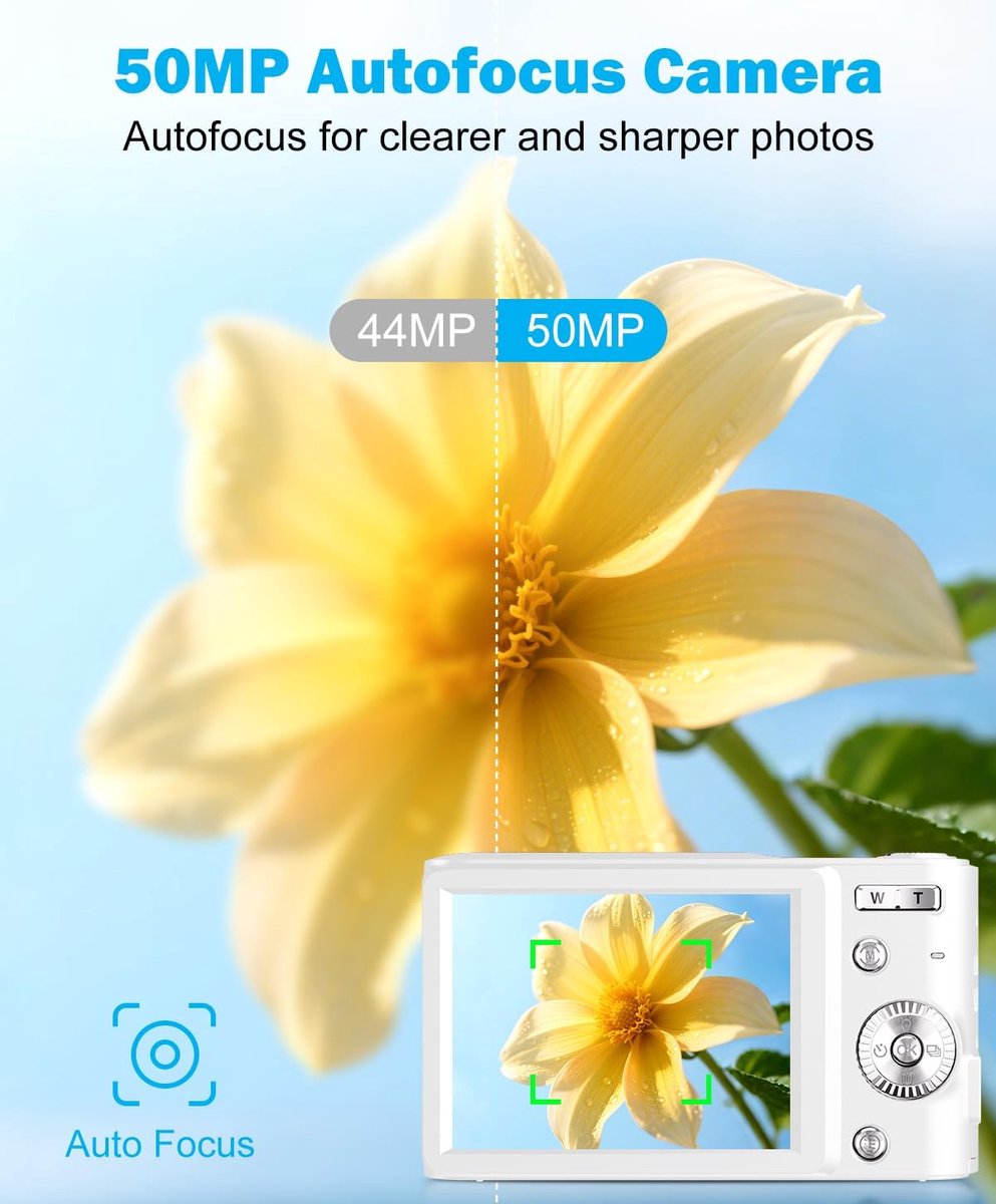 Digitale camera - Autofocus 4K Vlogging-camera voor fotografie met anti-shake, 50MP compacte point-and-shoot digitale camera voor kinderen met 16x zoom, 1 batterij, 32GB kaart (zwart) thumbnail 3