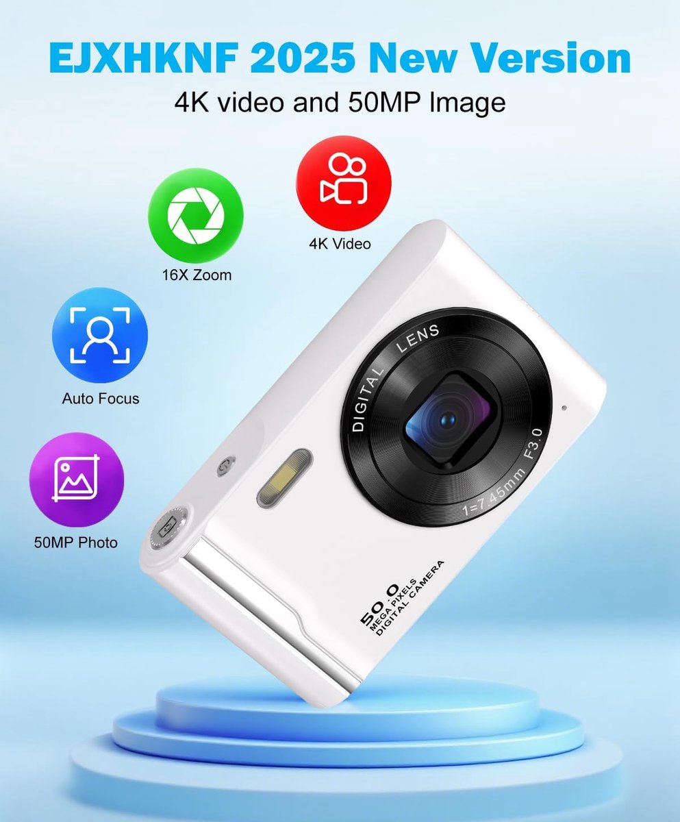 Digitale camera - Autofocus 4K Vlogging-camera voor fotografie met anti-shake, 50MP compacte point-and-shoot digitale camera voor kinderen met 16x zoom, 1 batterij, 32GB kaart (roze) thumbnail 4