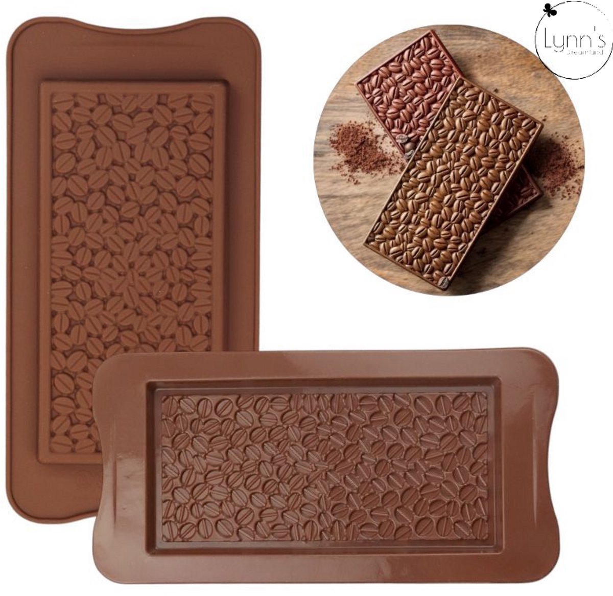 Lynn's siliconen bakvorm - Luxe chocoladereep - Tablet - Cacaobonen - Chocolade koek gebak zeep epoxy etc. - Geschikt voor o.a. oven koelkast vriezer magnetron