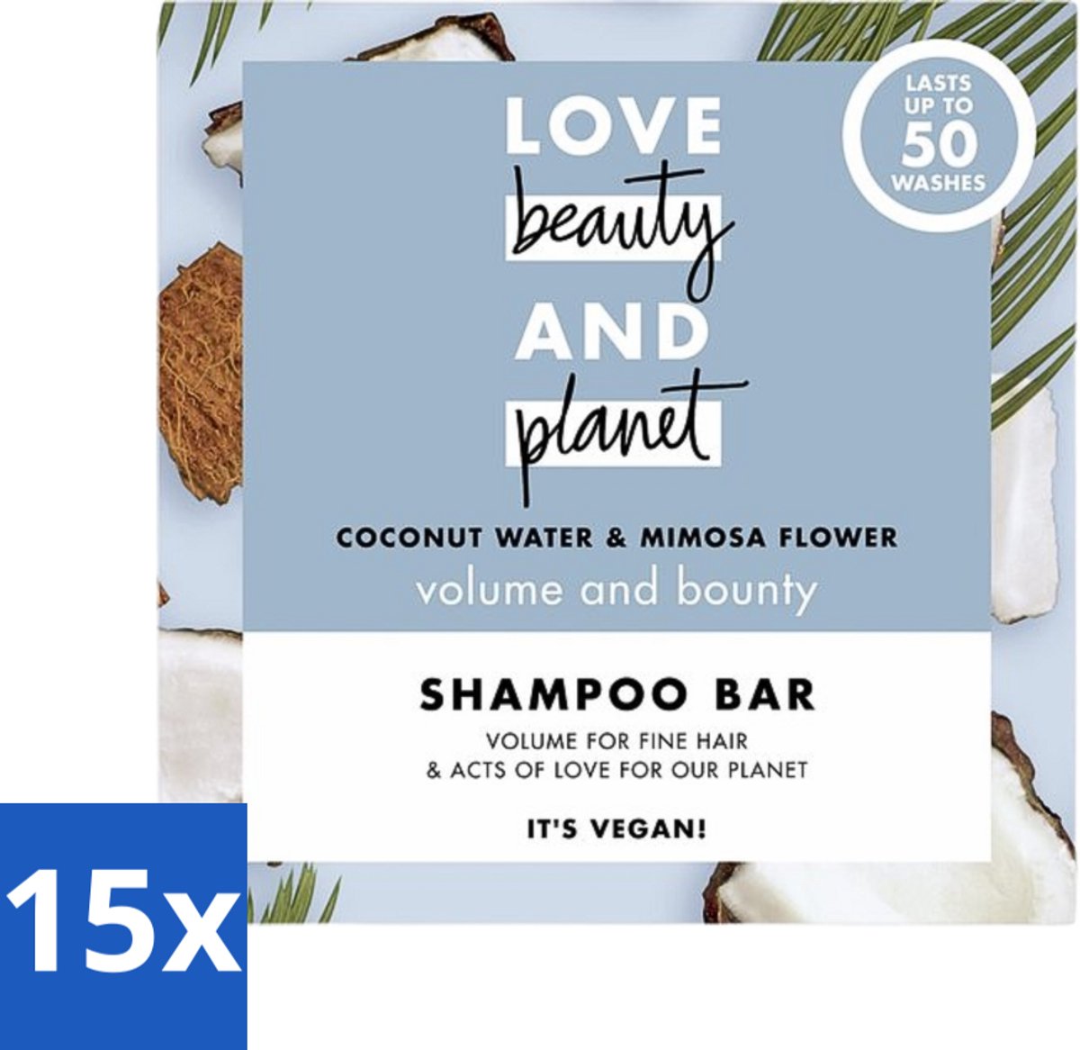 15 x Love Beauty and Planet - Shampoo Bar - Coconut Water & Mimosa Flower - Hydratatie & Volume - 90 g - Shampoo Bar - Kokoswater - Mimosa - Volume - Hydratatie