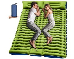 Opblaasbare kampeerslaapmat - Dubbele opblaasbare slaapmat - Zelfopblazende kampeermat - Voor 2 personen - Compact en gemakkelijk mee te nemen - Geschikt voor backpacken, wandelen, autotochten, kamperen in tenten, strandvakanties - Groen