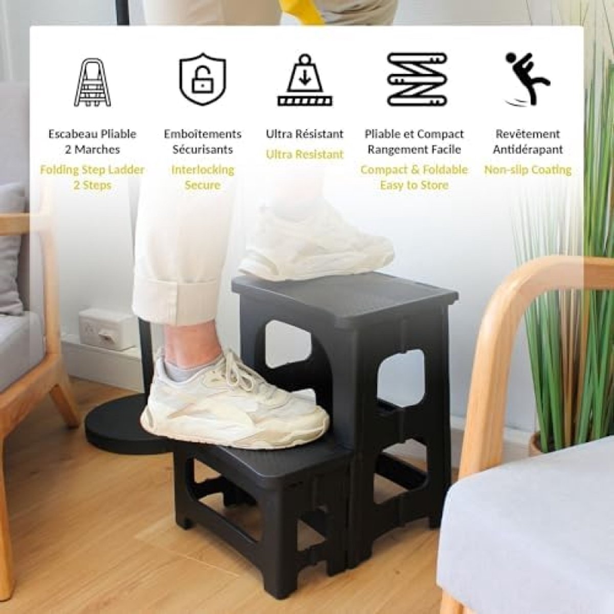PromoHome Opvouwbare Trapladder - 2 Treden met Antislip - Compacte Huishoudtrap – foto 4