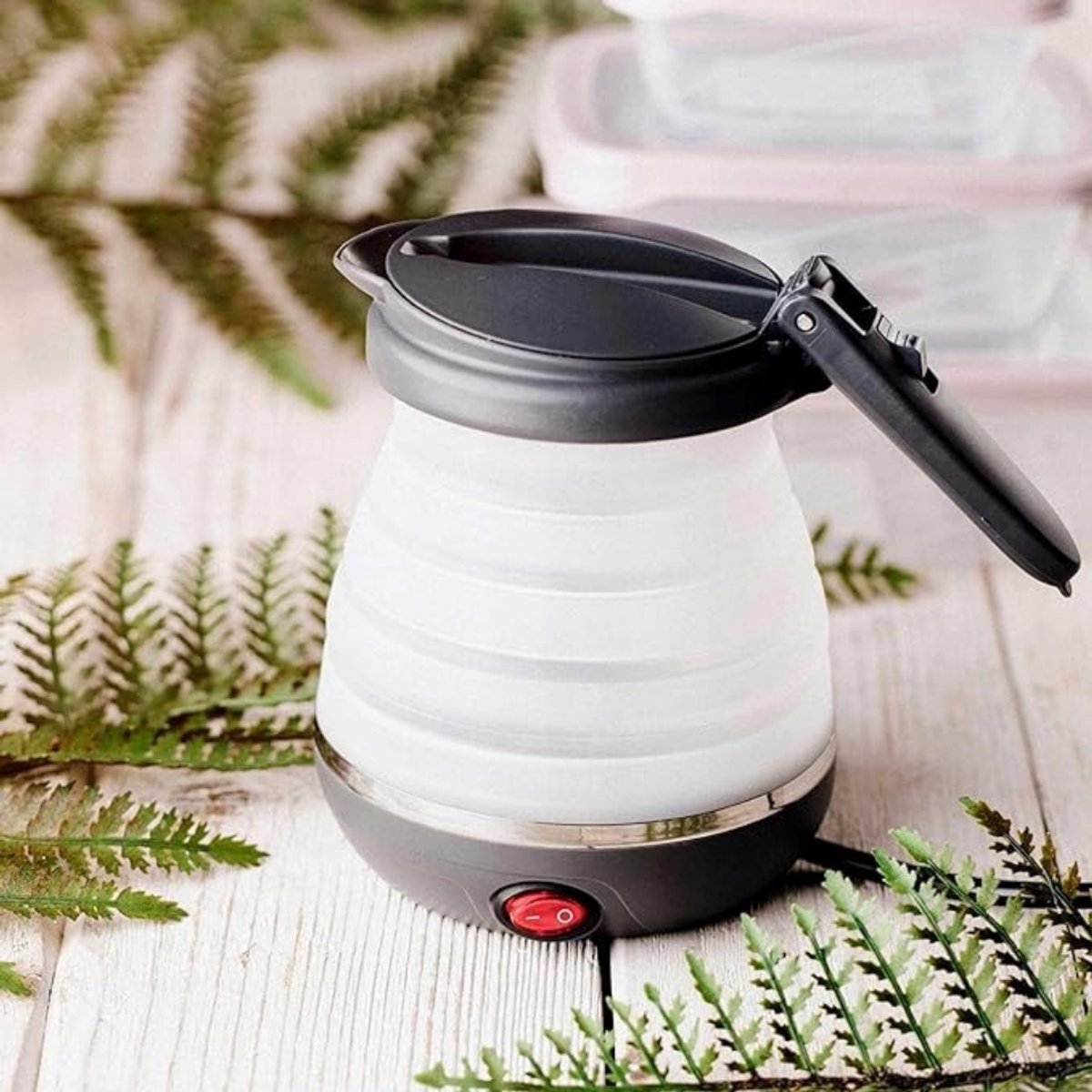 "SCH® Waterkoker camping - Waterkoker klein - Waterkoker reis - Wit/Donkergrijs - 19cm x 14cm x 10cm "