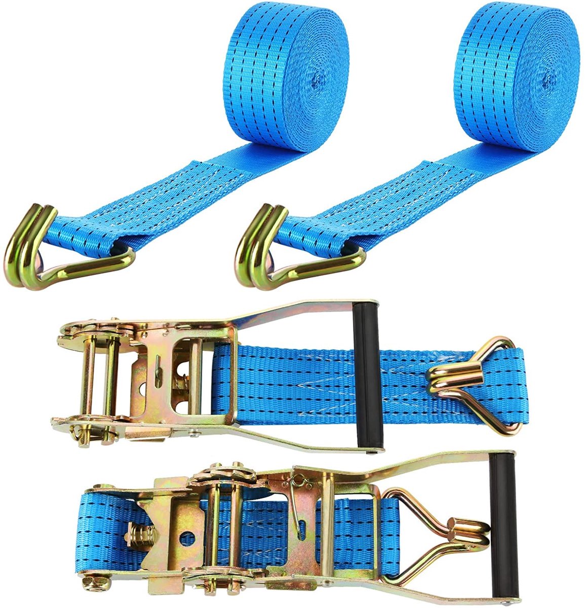 Set van 2 Spanbanden - Met ratel en haken - Voor aanhanger, motor, auto - Geel - 6 meter x 50 mm