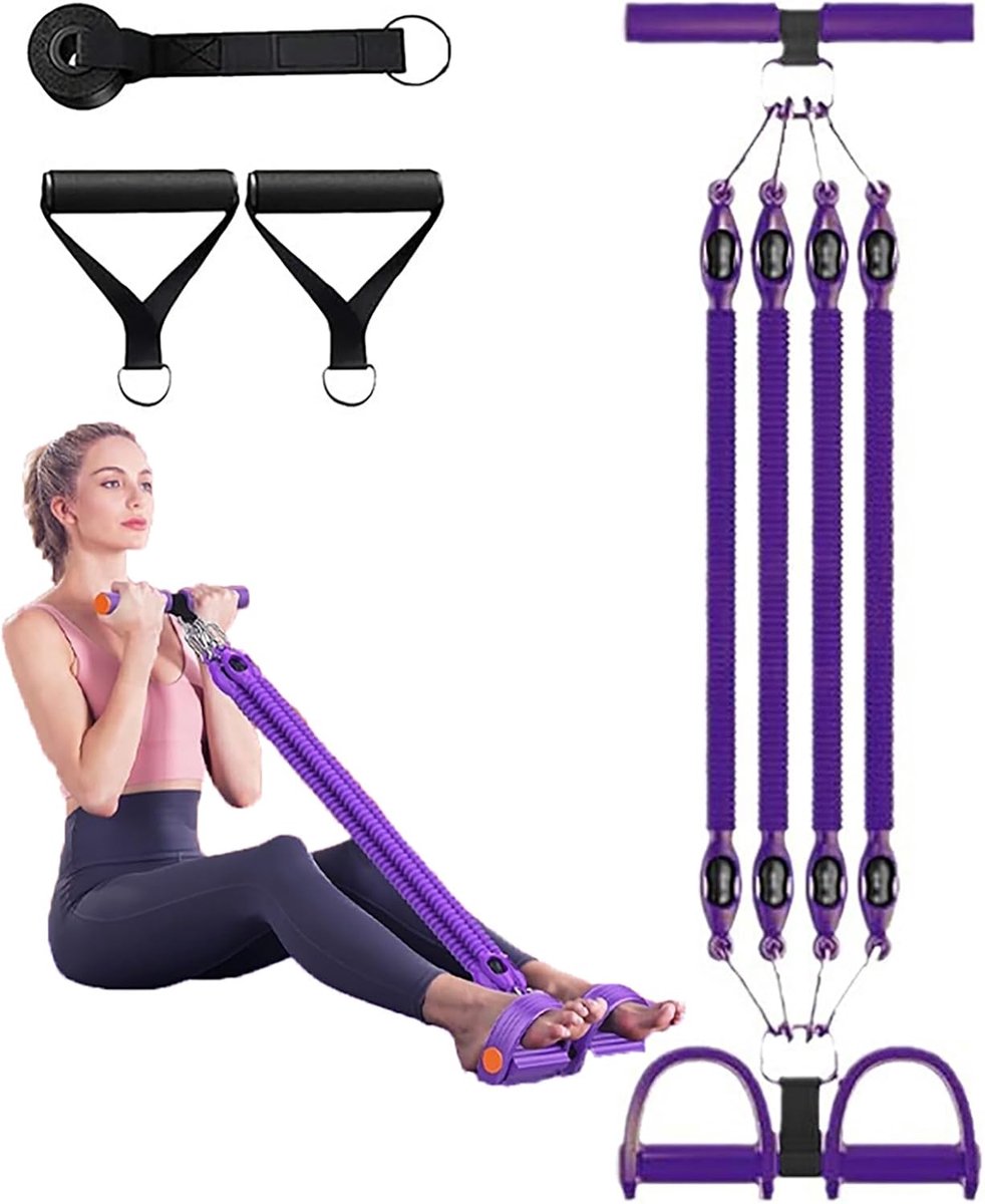 Multifunctionele pedaaltrekker - Weerstandsband pedaaltrainer voor mannen en vrouwen, 4-buizen pedaaltrainer met handgrepen, elastische weerstandsbanden voor benen, buikspieren, thuisgym, pilates, trainingsapparatuur - Cyslmuk®