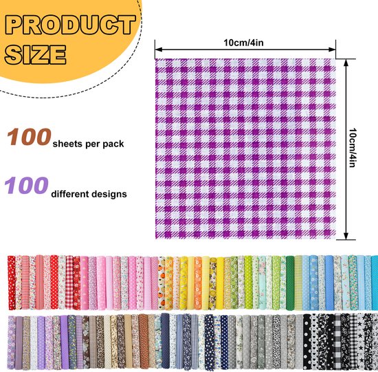 Creativeally Lot de 100 Tissus carrés en Tissus 10 x 10 DIY