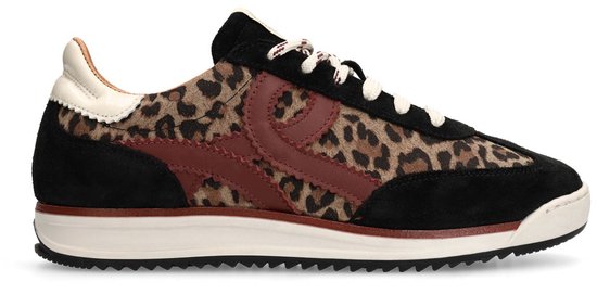 Manfield - Femme - Baskets en daim noir avec détails léopard - Taille 36