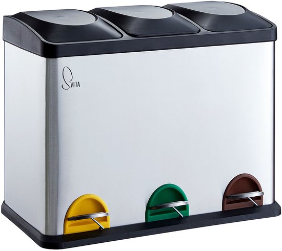 SVITA TC3X15 Prullenbak 45L - papiermand roestvrij staal pedaalemmer afvalbak recycling 45L Zilver