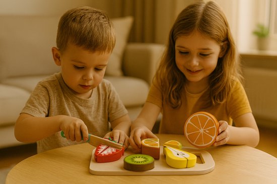 Tooky Toy Fruit Snijplank - Snij je eigen Fruit - Stimulerend houten Montessori speelgoed - Duurzaam, Educatief en Creatief spel voor Kinderen om Zelfredzaamheid en Vaardigheden te Ontwikkelen van Tooky Toy — afbeelding 3