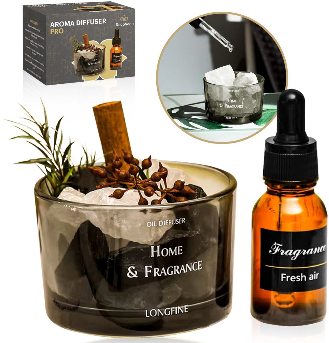 Decoveen Aroma Diffuser Steen Pro - Aromatherapie - Verstuiver etherische olie - Geurverspreider - Geurverspreider Vernevelaar - Aromadiffusers - Etherische Olie