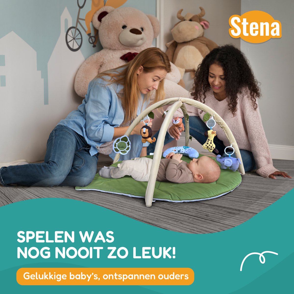 Stena Babygym - Speelkleed Baby met Boog - Jungle - 8 Speeltjes - Speelmat - Trendy Design - 0 tot 18 Maanden — afbeelding 2