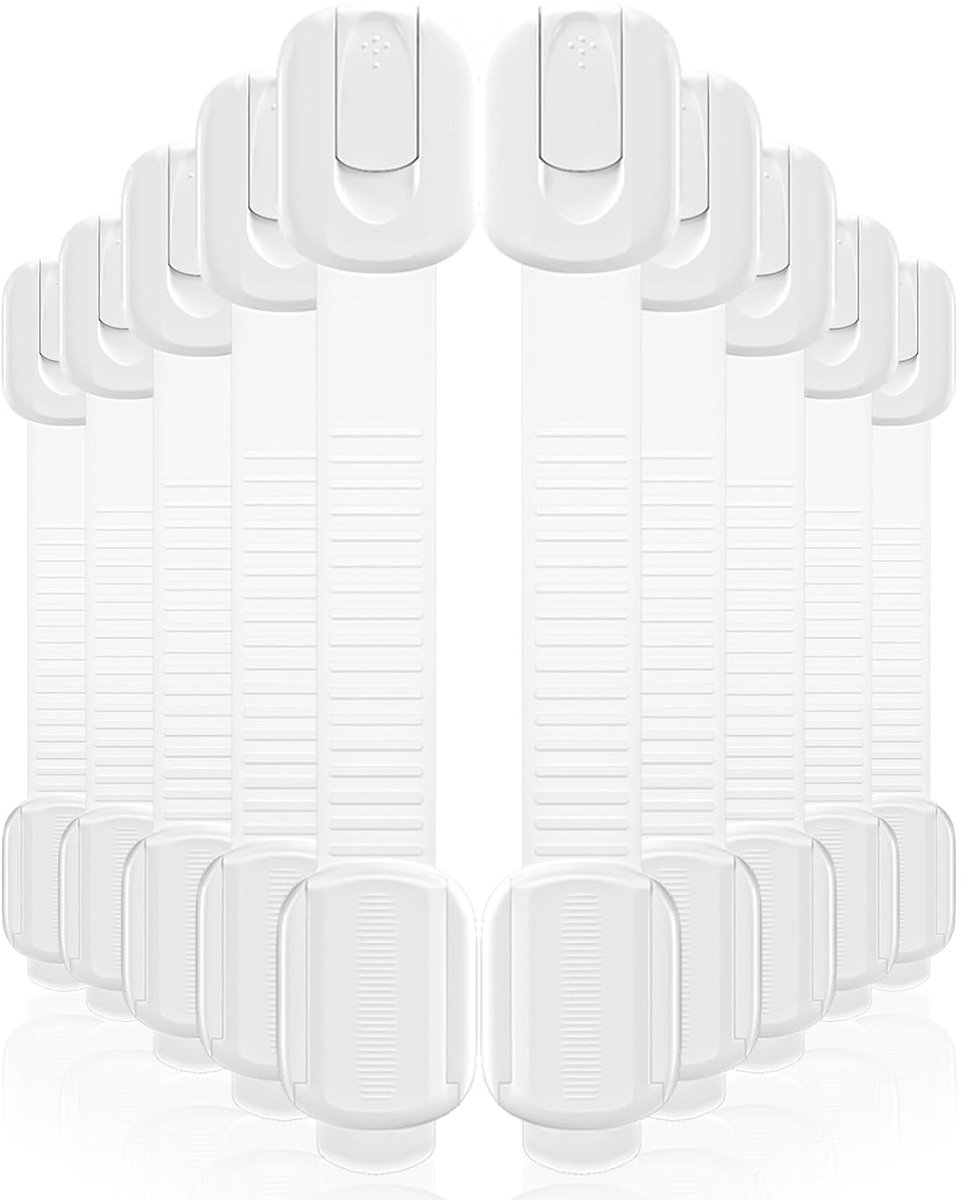 Image of 10-pack kastsloten kindveilig - kindveilige kastsloten met 3M-lijm, eenvoudig te installeren, verstelbare kindveilige ladesloten zonder boren, multifunctionele keuken, oven, koelkast, toiletbril