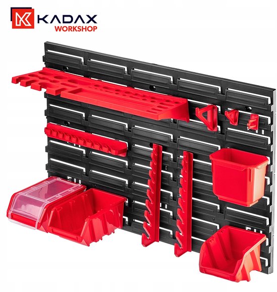KADAX Porte-outils, système de rangement en plastique PP, étagère murale de différentes tailles, étagère murale d'atelier avec bacs de rangement et porte-outils (174 x 78 cm)