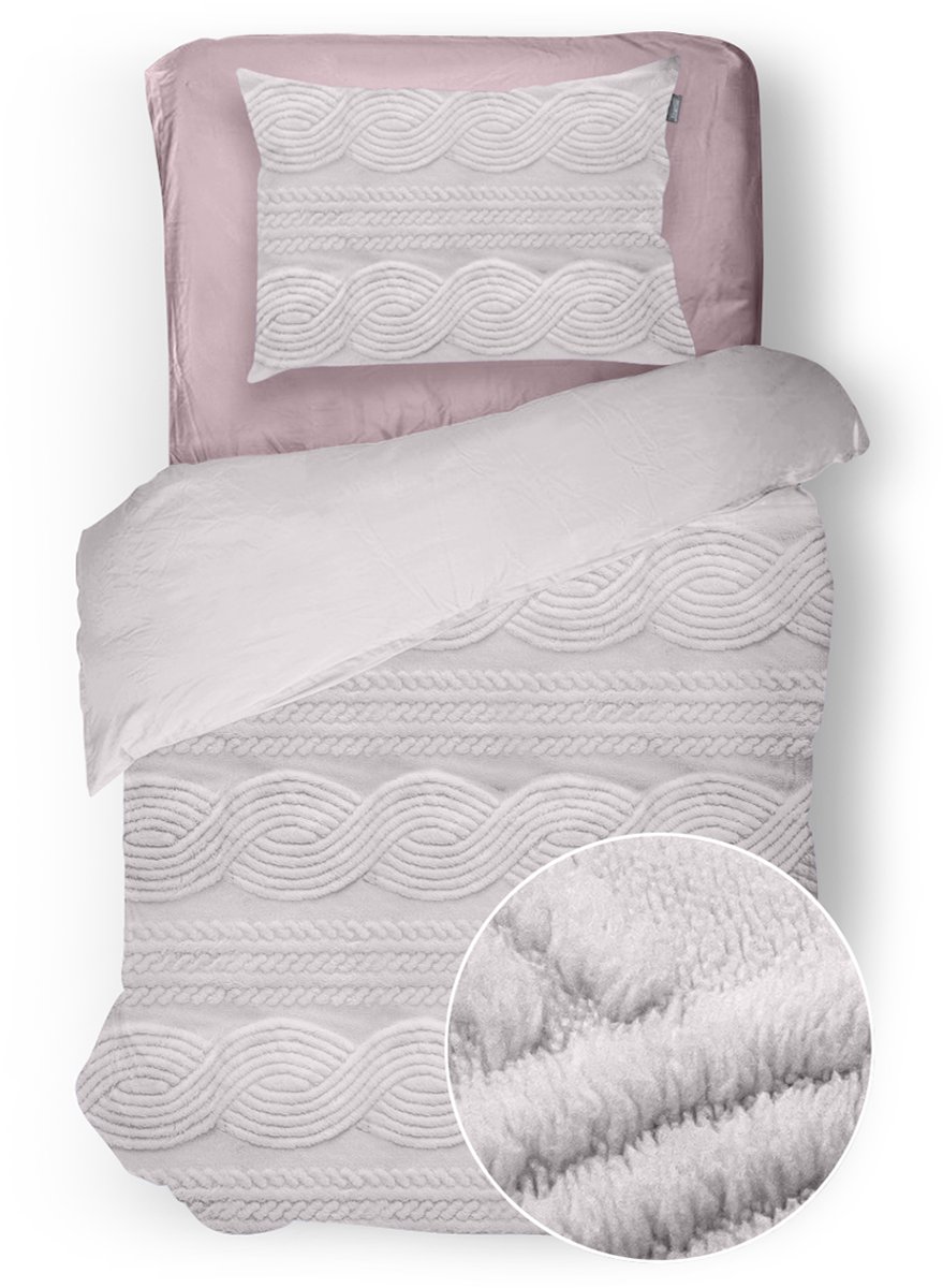 Eleganzzz Dekbedovertrek Jacquard Teddy Pluche - Baby Pink - Jacquard Teddy Dekbedovertrek - Dekbedovertrek 140x200/220cm - Eenpersoons dekbedovertrekken - 140x220cm - Teddy Dekbedovertrek - Fluffy Dekbedovertrek - Effen Dekbedovertrek Jacquard Teddy Pluche Baby Pink