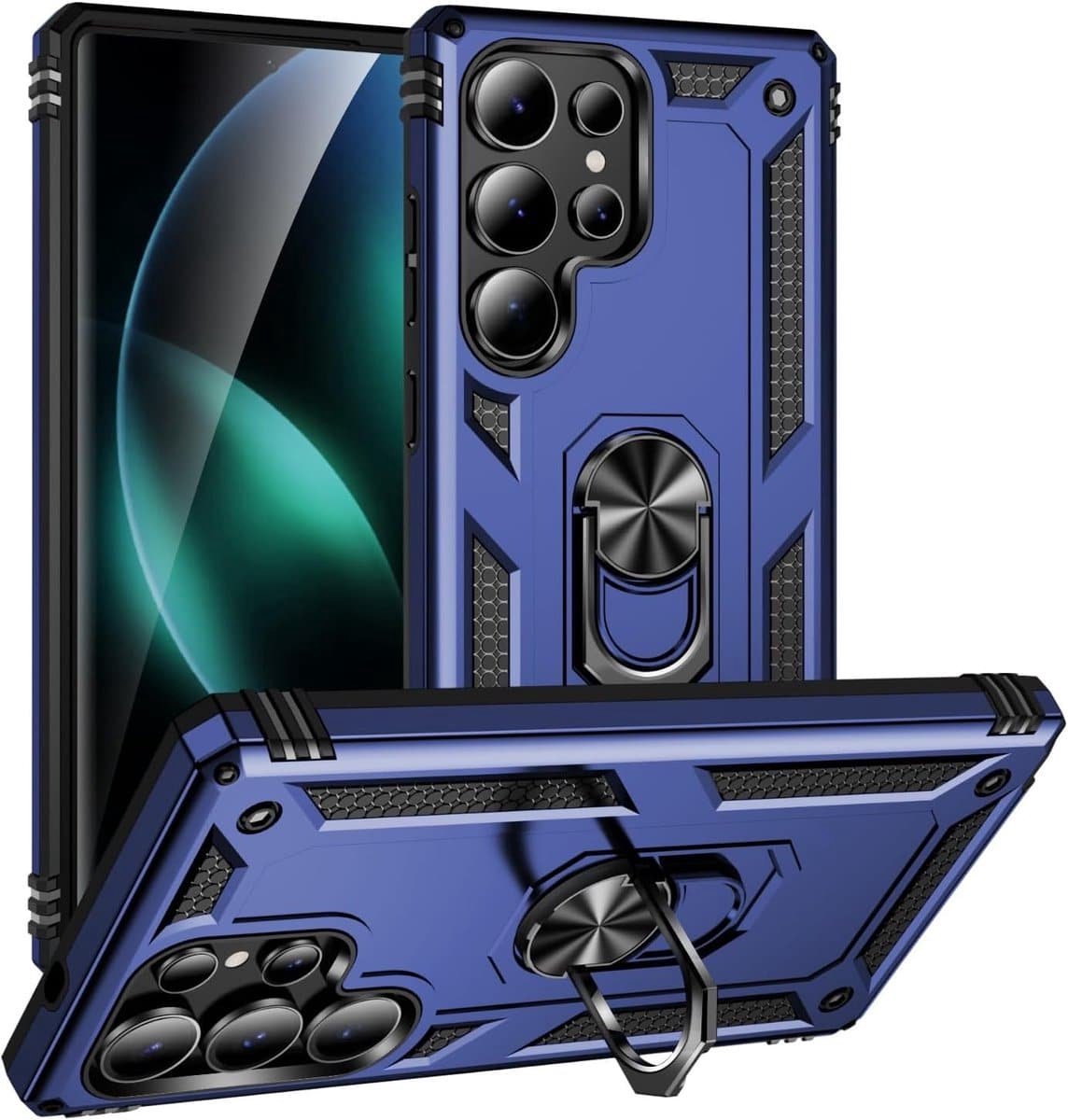 Casemania – Backcover – Armor Kickstand Ring – Geschikt voor – Samsung S25 Ultra – Blauw