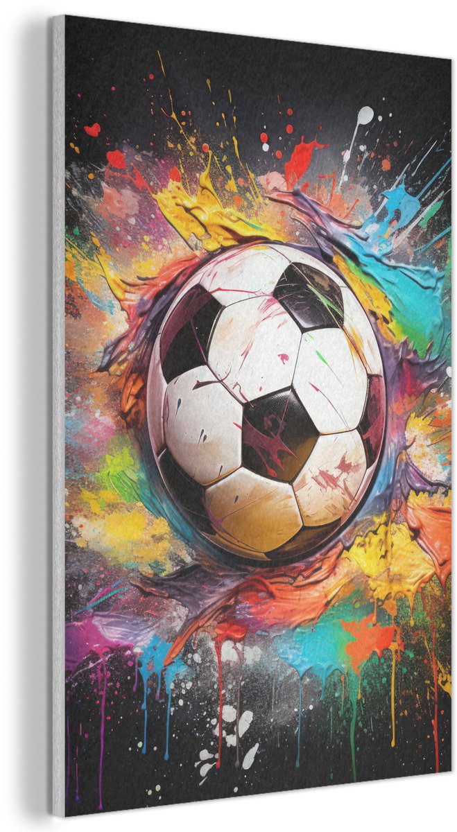 Akoestisch wandpaneel 60x90 cm - Vilt schilderij Voetbal - Verf - Kleuren - Zwart - Wit - Akoestische panelen - Geluidsdempende wanddecoratie - Geluidsisolatie woonkamer - Muurdecoratie geluidspanelen