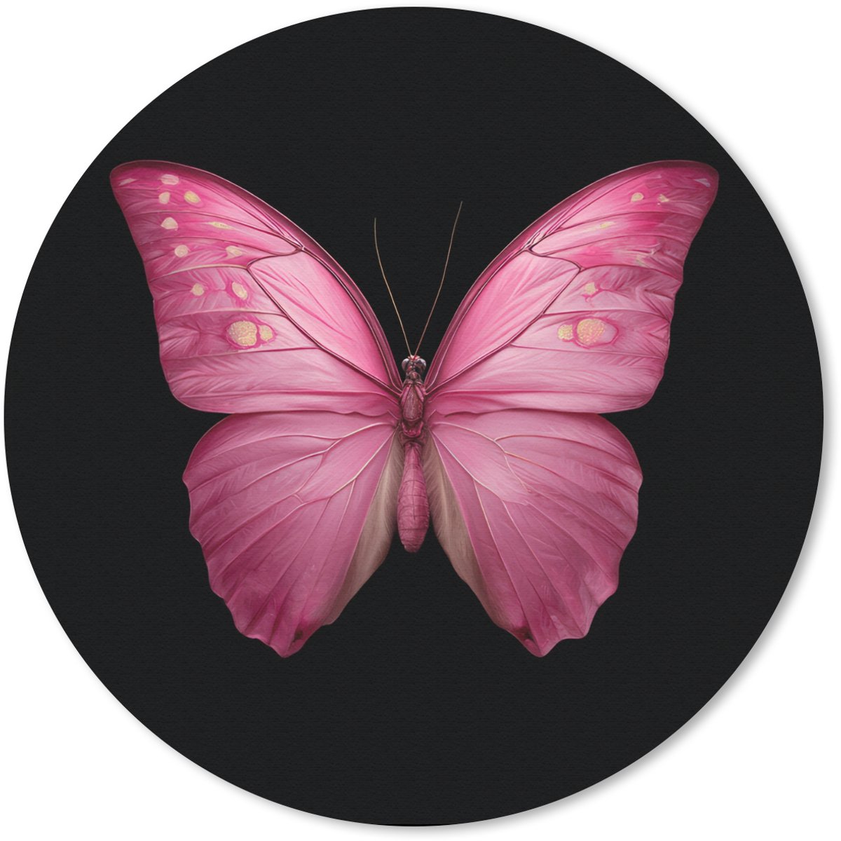 Muismat rond 40x40 cm - Mousepad Vlinder - roze - Elegant - Ronde muismatten