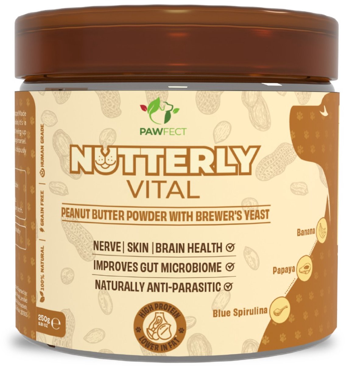 Pawfect Pawfect Toppers Nutterly Vital - pindakaastopper voor honden - 250 gr.
