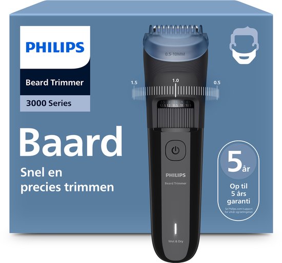 Philips Series 3000 Baardtrimmer mannen - 2 Trimkammen - Waterproof - Zwart - BT3620/15