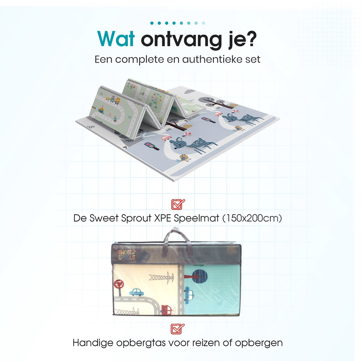 Speelmat – Speelkleed - Babygym Kinderen – Zachte Kruipmat met autowegen en dieren – Boxkleed - Speelmat foam - Baby - Opvouwbaar - 150x200 cm - Babyshower - Inclusief opbergtas — afbeelding 8