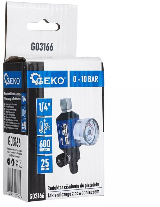 GEKO Drukregelaar met manometer 0-10 bar 1/4 inch aansluiting met filter voor perslucht en spuitpistolen van Merkloos — afbeelding 2