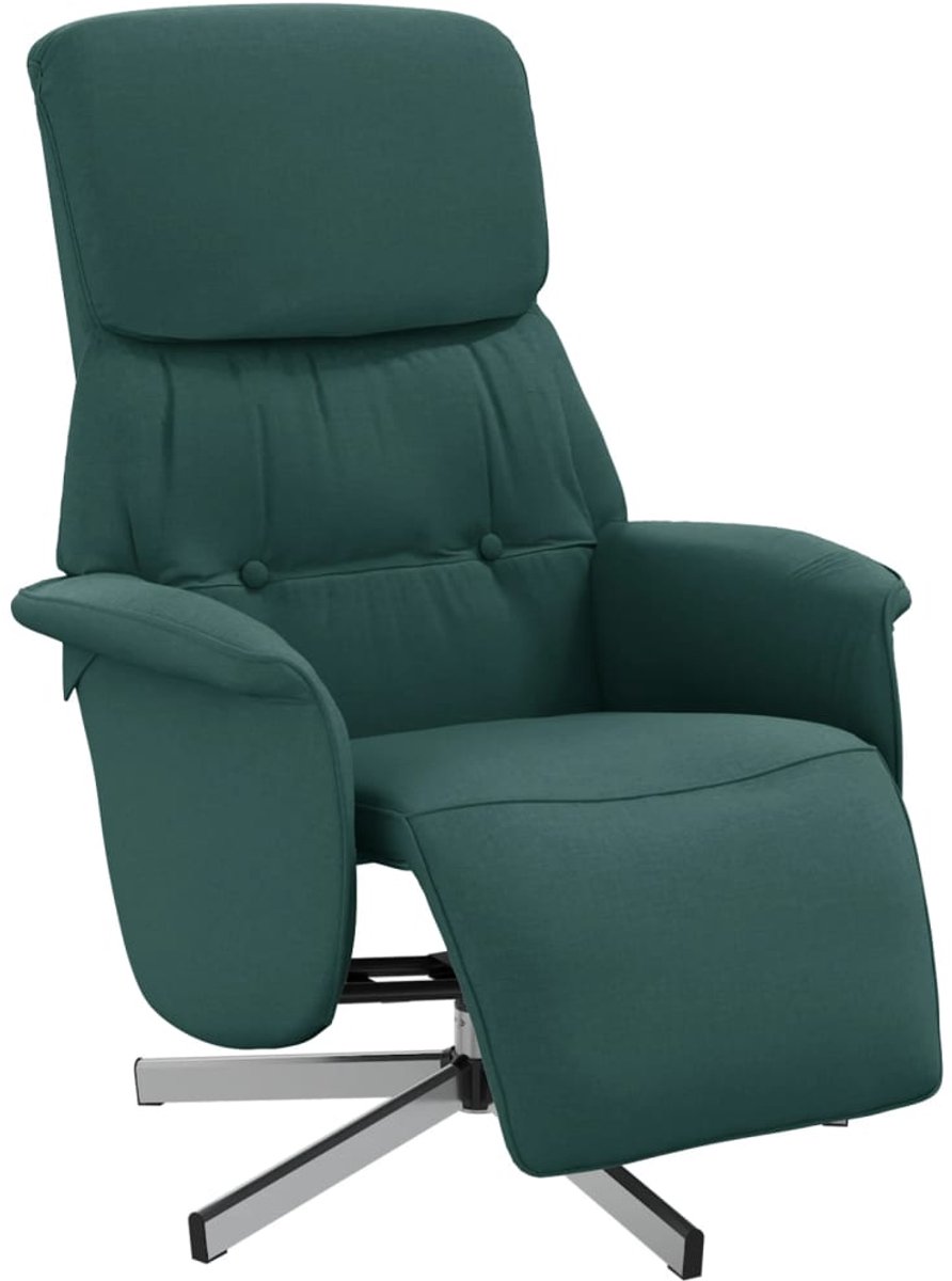 vidaXL Fauteuil - verstelbaar - met - voetensteun - stof - donkergroen