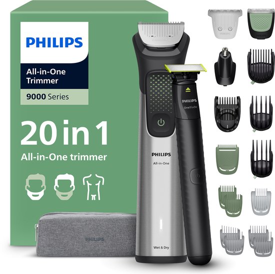 Philips Series 9000 Multigroom - Baardtrimmer - 20 in 1 - Neushaartrimmer - Precisietrimmer - Lichaamstrimmer - Wenkbrauwtrimmer - Face&Hair&Body - Scheersensor - Opbergetui inclusief OneBlade Face - MG9558/15