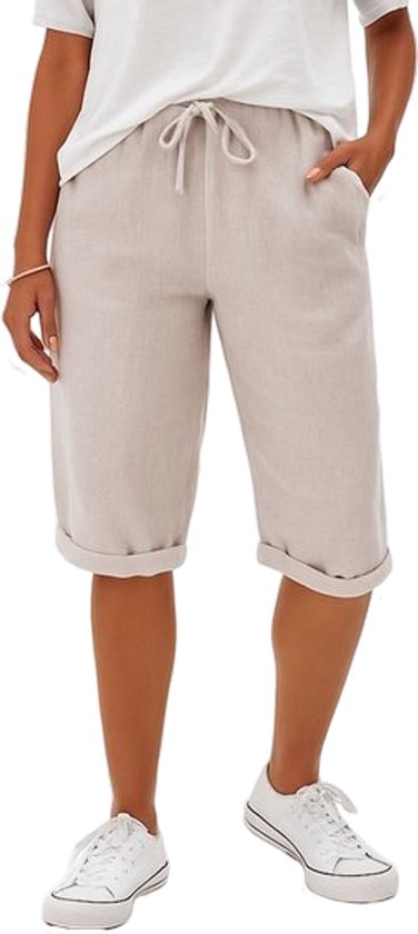 Pantalon en lin tendance - Femme - Longueur trois-quarts - Short court - Beige
