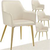 Chaise de salle à manger tectake® Avane - Aspect velours - Chaise rembourrée avec accoudoirs ergonomiques - Pieds fins en acier doré - Capacité de charge 120 kg - Chaise confortable de salle à manger et de cuisine - Set de 4 - Beige
