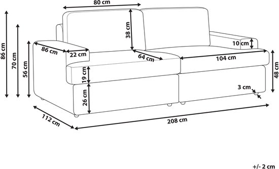 ALLA - Canapé trois places - Gris clair - Polyester