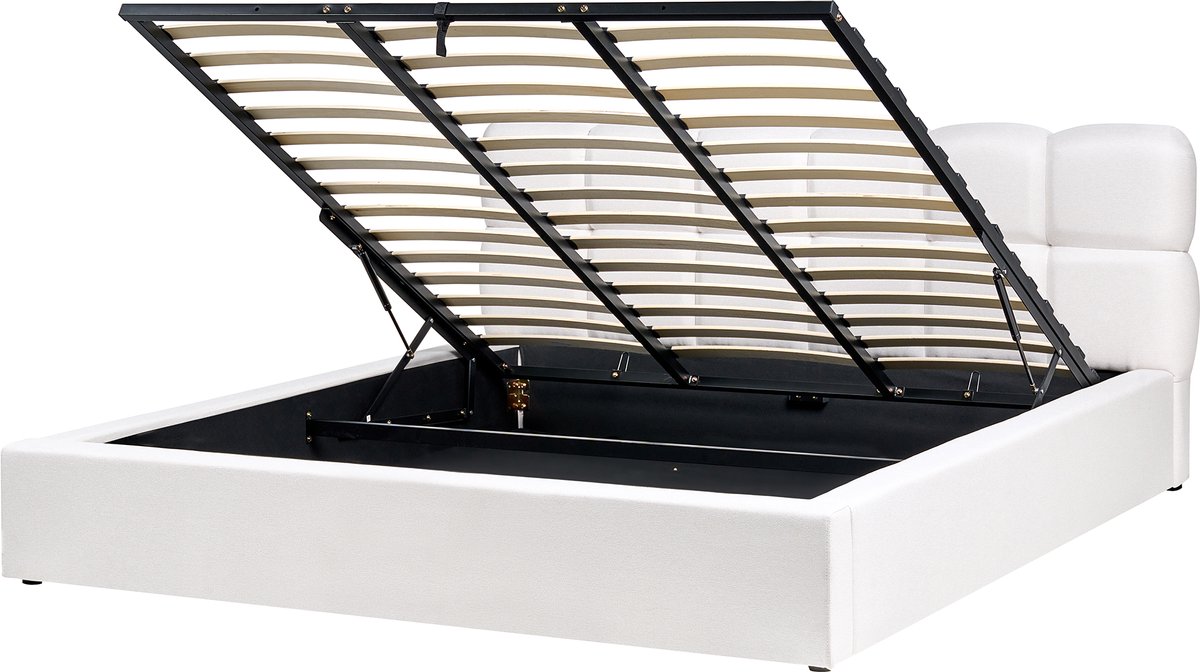 BELIANI BASTON - Bed met opbergruimte - Off-white - 180 x 200 cm - Stof