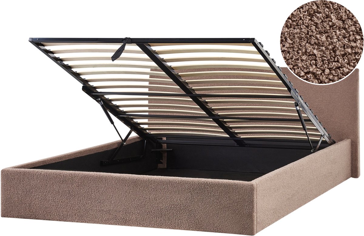 ORBEY - Bed met opbergruimte - Bruin - 160 x 200 cm - Bouclé
