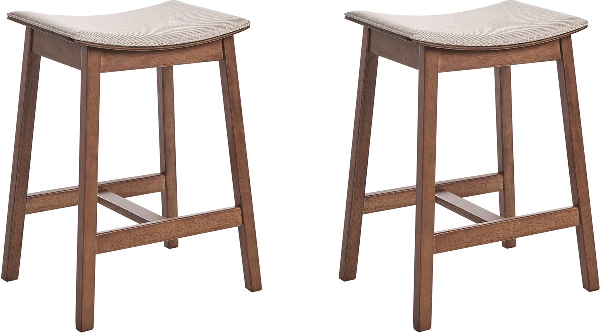 Beliani DIXON - Barkruk set van 2 - Donkerhout/Beige - Rubberhout