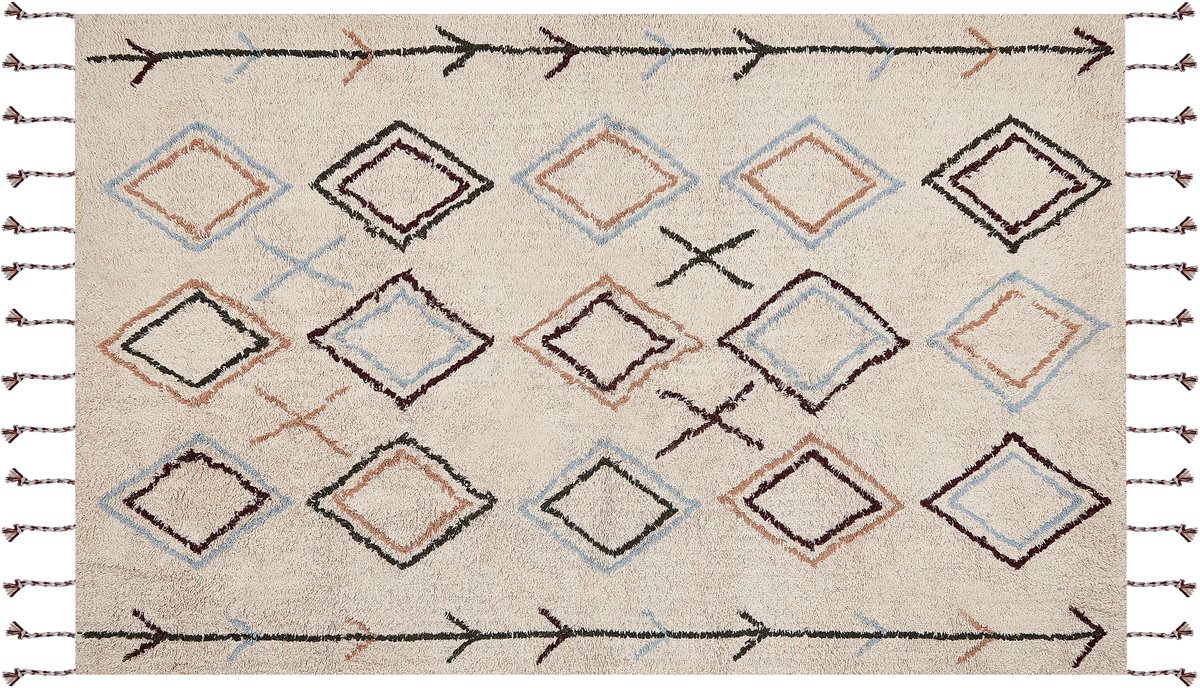 Beliani CORUM - Laagpolig vloerkleed - Lichtbeige - 140 x 200 cm - Katoen