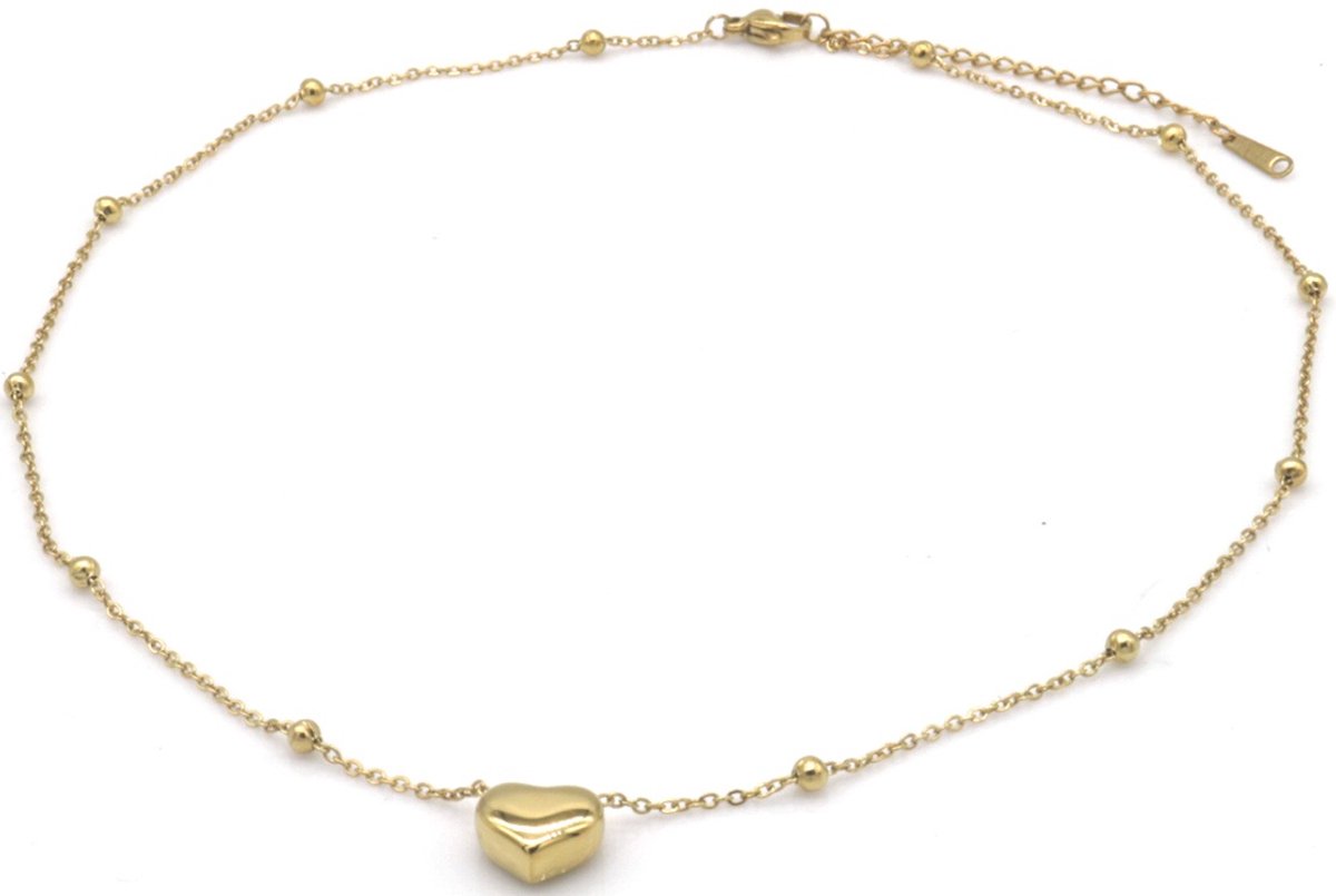 Ketting - RVS - hart - goudkleurig - 40-45cm - dames - sieraden - elegant - tijdloos - cadeau – valentijn – cadeau