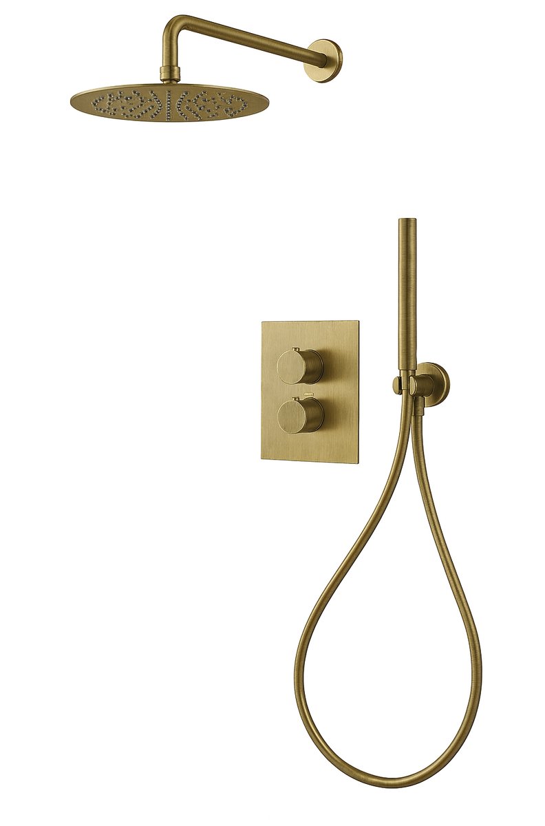 Inbouw Doucheset - Geborsteld Messing - 30 cm ø Regendouche