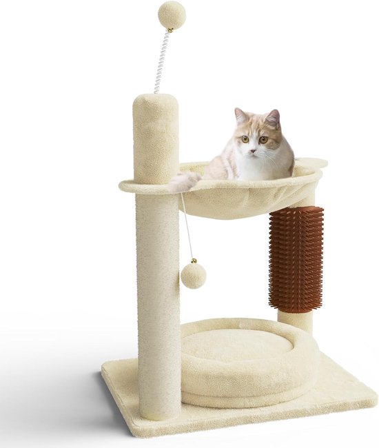Lupet Krabpaal - kattenmand voor Katten - 68cm beige krabpaal met hangmat, sisal krabpaal en speelballetje - compact, voor binnen