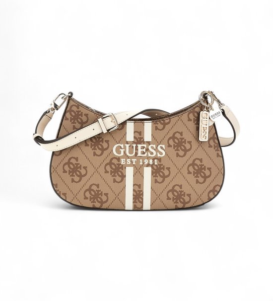 GUESS sac à épaule Noelle II Top Zip Shoulder Bag Latte Logo marron clair