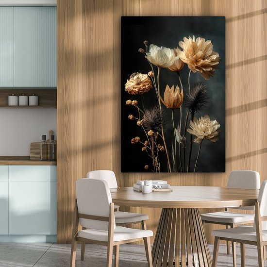 Tableau sur toile 80x120 cm - Décoration murale Bouquet - Fleurs - Lumière - Zwart - Décoration murale salon - Décoration chambre - Accessoires chambre - Peintures sur toile