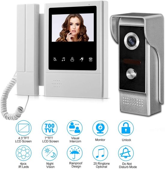 Video Intercom Systeem met 4.3 Inch Scherm en Waterdichte Buitencamera — afbeelding 3