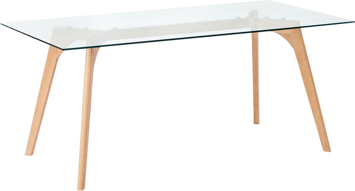 Beliani HUDSON - Eettafel - Lichte houtkleur - 90 x 180 cm - Veiligheidsglas Transparant