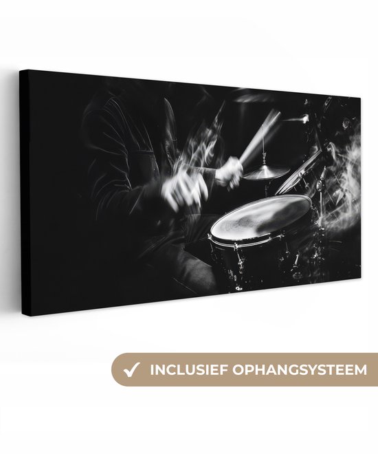 Canvas schilderij 100x50 cm - Exclusieve wanddecoratie Drummer - Zwart - Drumstel - Muurdecoratie woonkamer - Slaapkamer decoratie - Kamer accessoires - Schilderijen op canvas