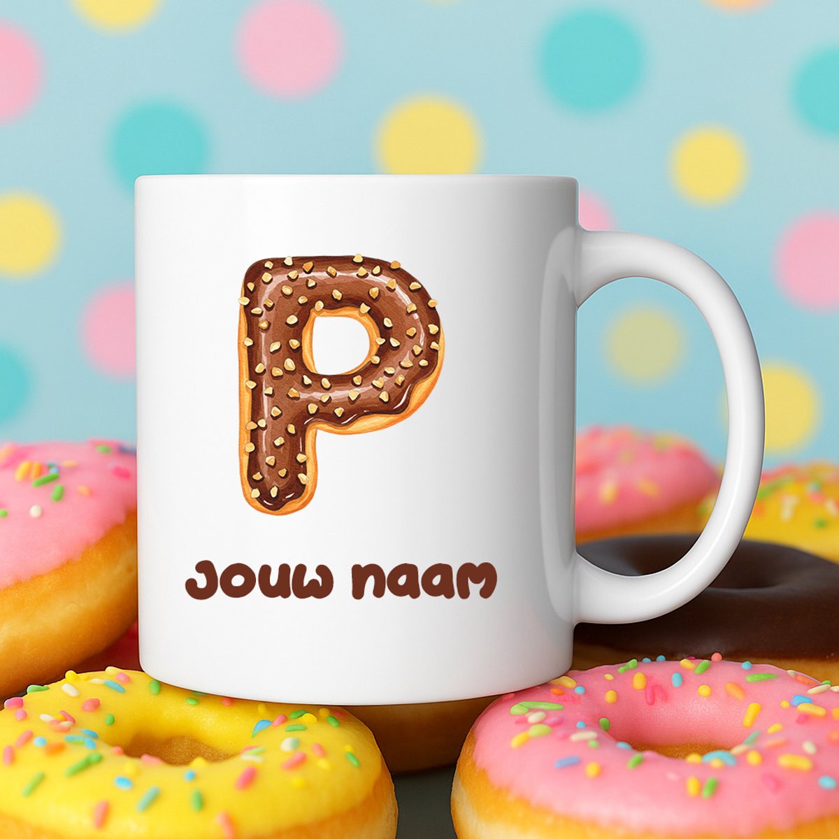 Mok - Donut letter P – Gepersonaliseerd met naam – Grappige Mokken