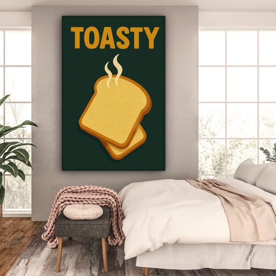 Canvas schilderij 90x140 cm - Exclusieve wanddecoratie Brood - Tosti - Groen - Minimalistisch - Muurdecoratie woonkamer - Slaapkamer decoratie - Kamer accessoires - Schilderijen op canvas