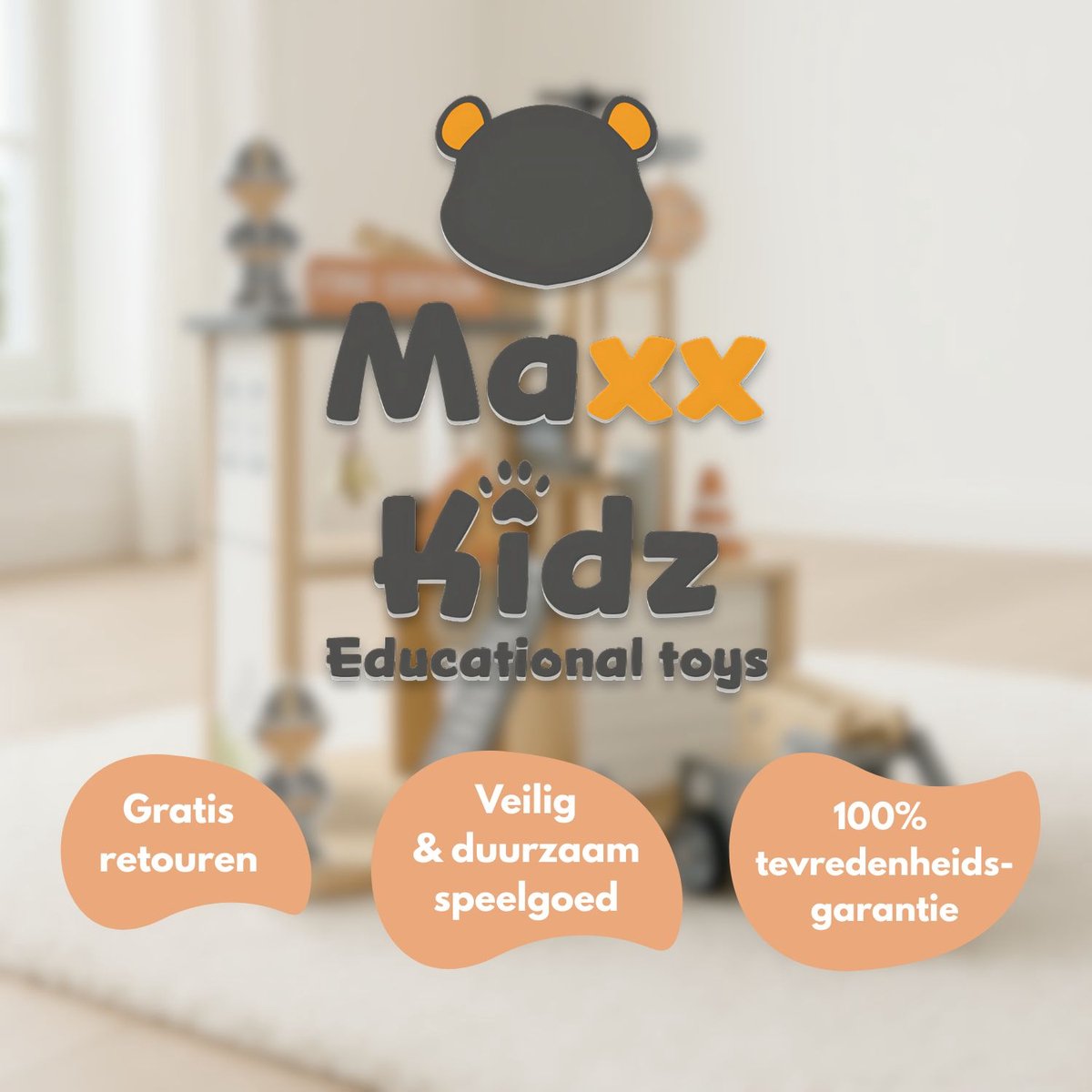Maxx Kidz Houten Brandweerkazerne - Brandweer Speelgoed - Houten Garage met Brandweerauto en Accessoires - Peuter Speelgoed vanaf 2 jaar — afbeelding 5